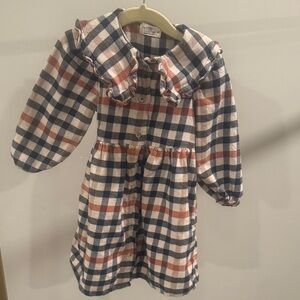 Charming Plaid flannel Dress with Ruffle Collar
